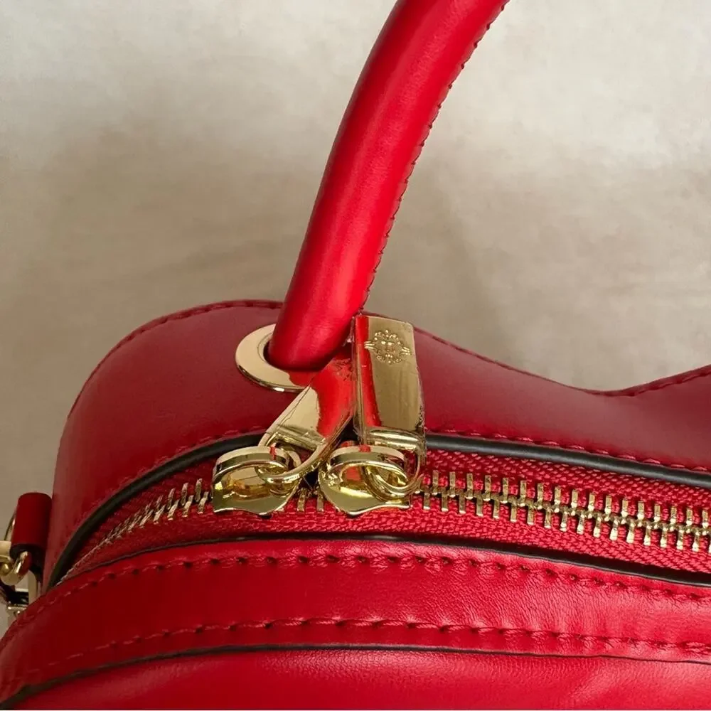Nanette Lepore Cupid Heart Shaped Red Crossbody Bag Top Handle Purse Gold Chain